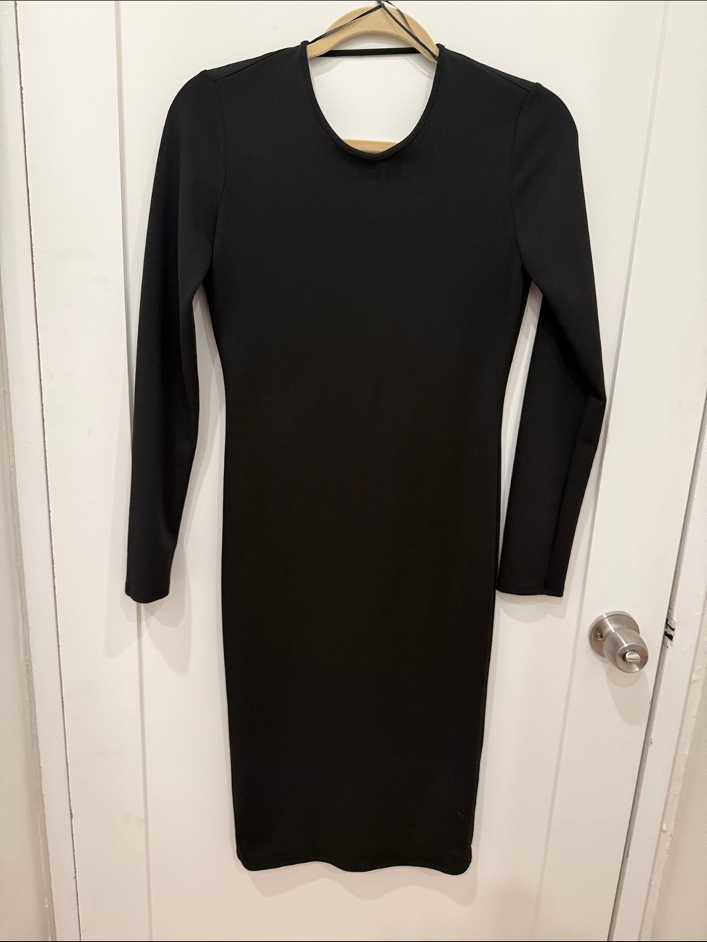Zara Black Long Sleeve Bodycon Midi Dress